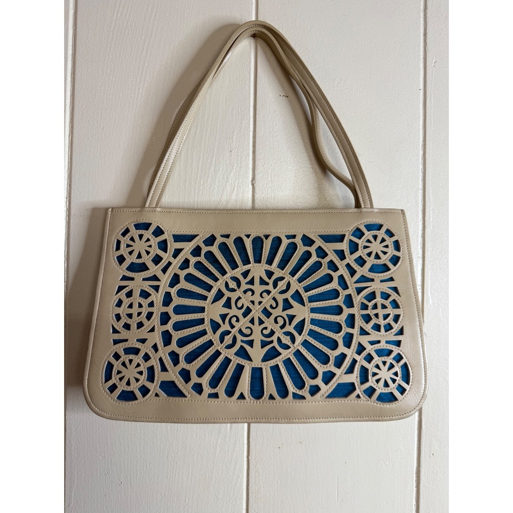 BCBG‎ Max Azria Satchel Bag Women's Beige Laser Cut Purse Handbag Designer NWT